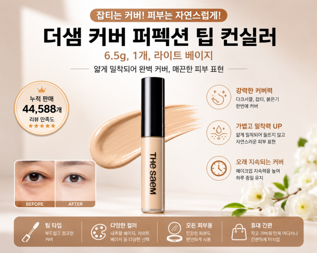 “5천 원으로 피부가 달라 보인다?” 더샘 커버 퍼펙션 팁 컨실러 제품 이미지