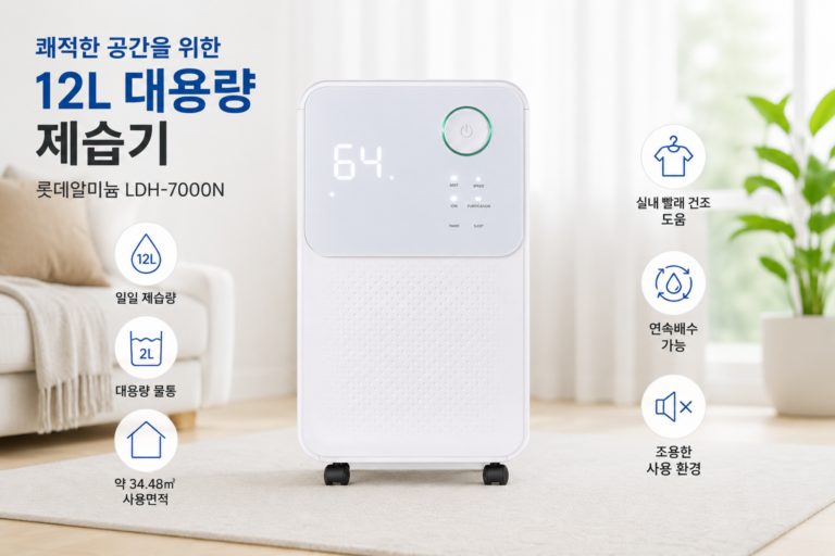 겨울철 실내 습도 관리에 좋은 롯데알미늄 12L 대용량 제습기 LDH-7000N